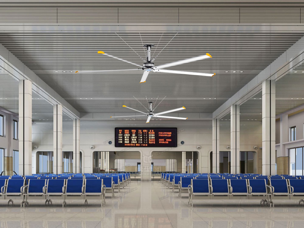 Why are large industrial fans suitable for installation in train stations?