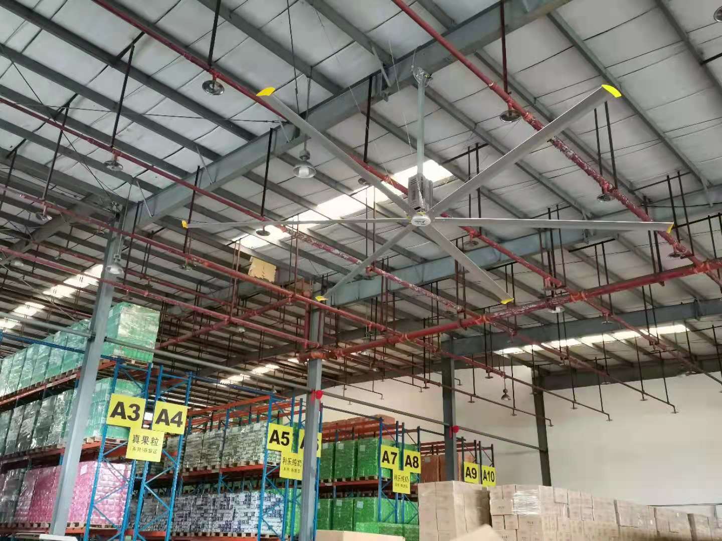 美硕风_大型工业风扇_中山仓储仓库选装美硕风工业大风扇工程完美竣工